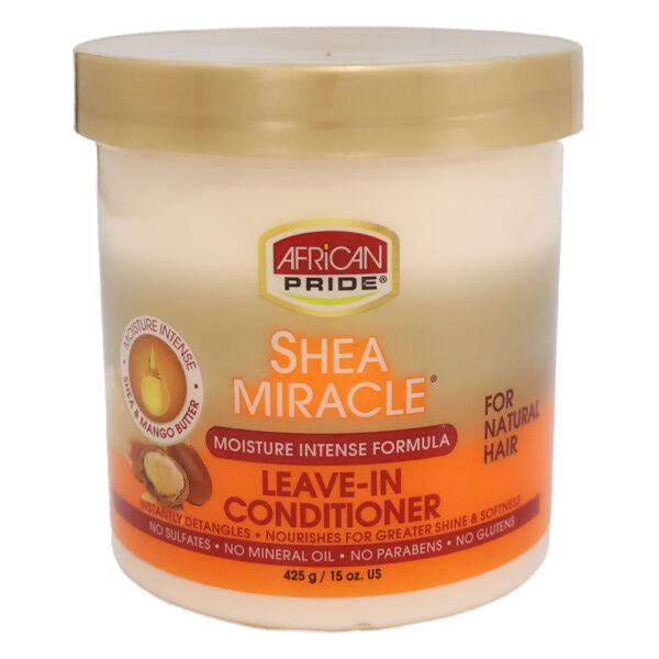 African Pride Shea Miracle Conditioner, Leave In, Moisture Intense, For Natural Hair, 15 Oz.