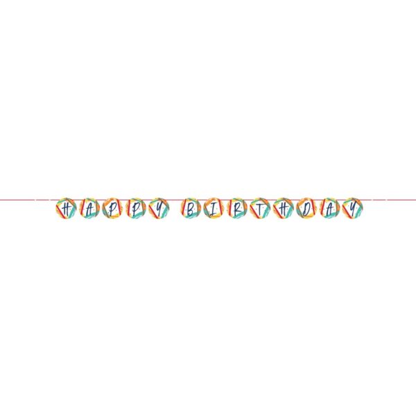 Birthday Stripes Banner Shaped Banner with Ribbon and Tassels,114"L x 8"H, Case of 12