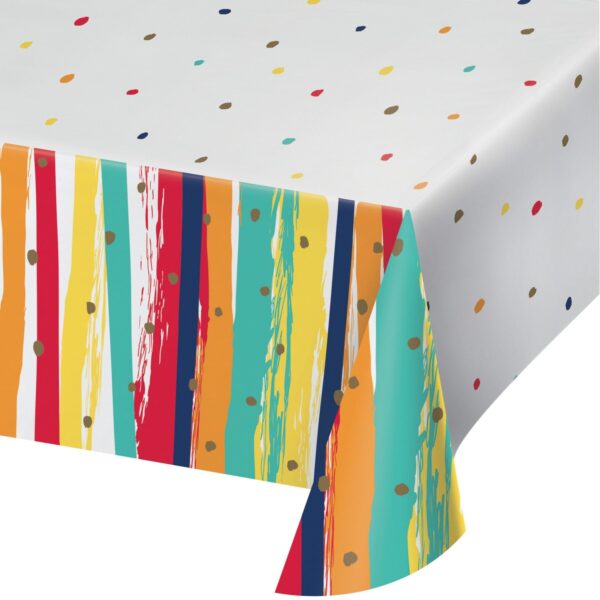 Birthday Stripes Paper Tablecloth Tablecover, Paper, 54" x 102", Case of 6