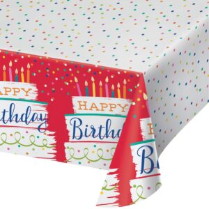 Festive Cake Happy Birthday Paper Tablecloth Tablecover, Paper, 54" x 102", Case of 6