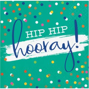 Festive Cake Hip Hip Hooray 5" x 5" Folded Beverage Napkin, Case of 192