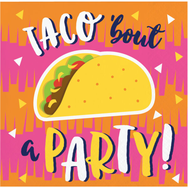 Fiesta Fun 2 Ply 10" x 10" "Taco" Beverage Napkin, Case of 192