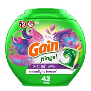 Gain Flings Moonlight Breeze HE Compatible Liquid Laundry Detergent Soap Pacs - 30oz/42ct