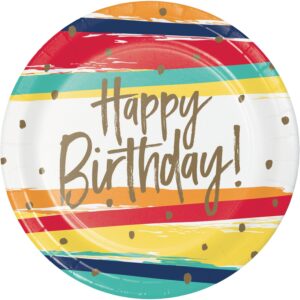 Happy Birthday Stripes Paper Plates 8.75" Paper Dinner Plate, Case of 96