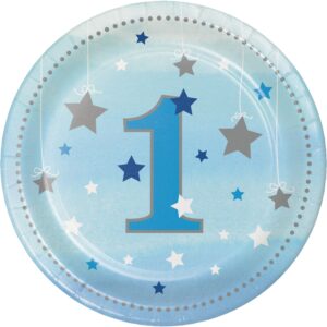 One Little Star Boy 7" Round Paper 1st Birthday Luncheon Plate, Case of 96