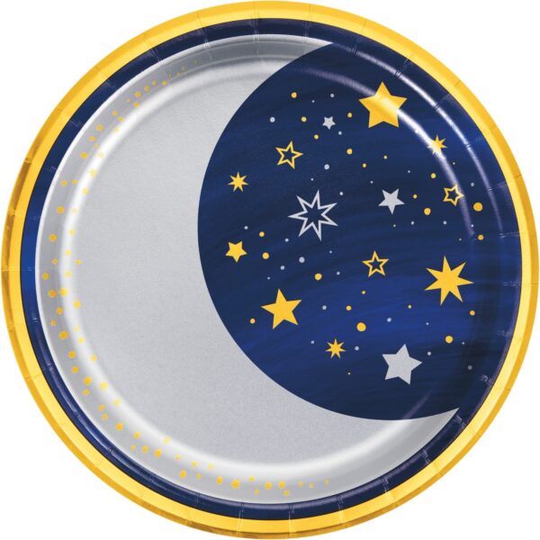 Starry Night, 8.75" Paper Dinner Plate, Moon, Foil, Case of 96