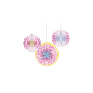 Tie Dye Party Paper Fan Decoration, Case of 18